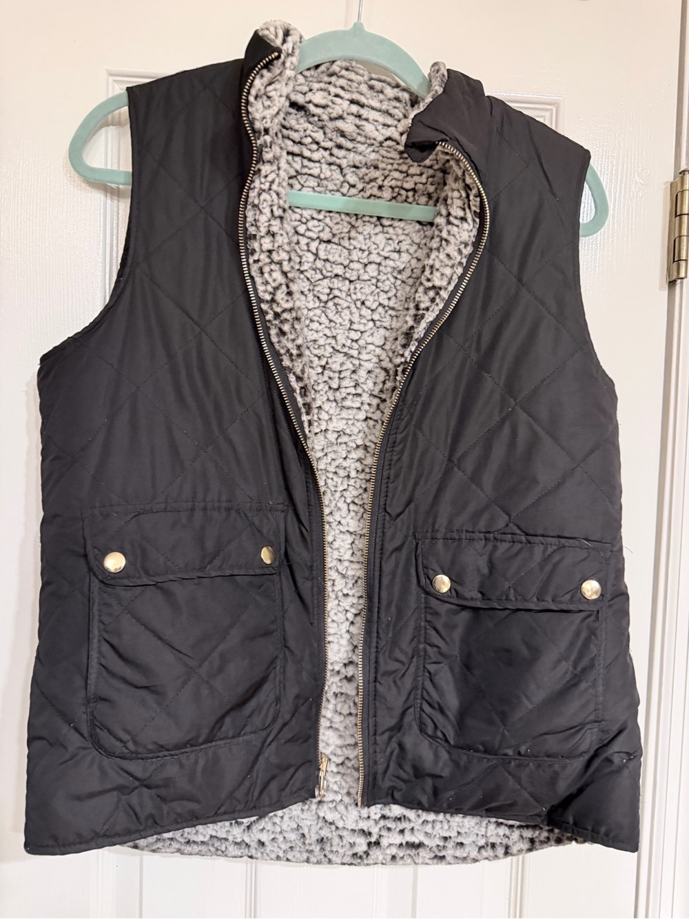 Quilted, Reversible Black Sherpa-Lined Vest - Women's
